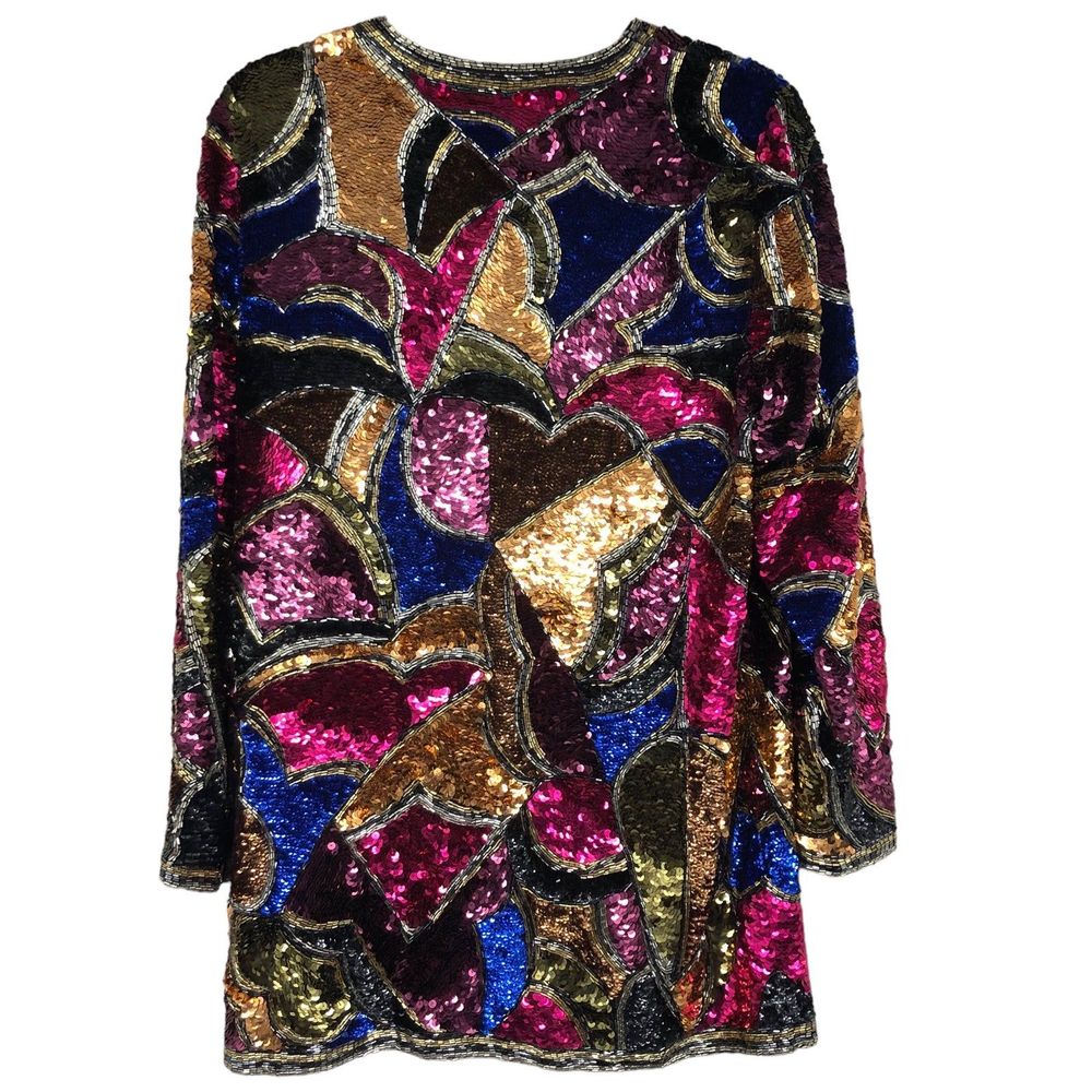 Vintage 1980s Black Tie Sequin, Silk, & Beads by Pierre Cardin, Glamorous, SZ S - Picture 2 of 11